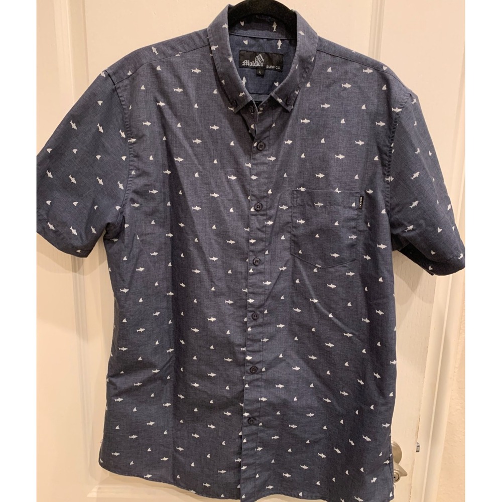 Molokai Surf Co. Shirt Shark Print Gray/Blue Sz L